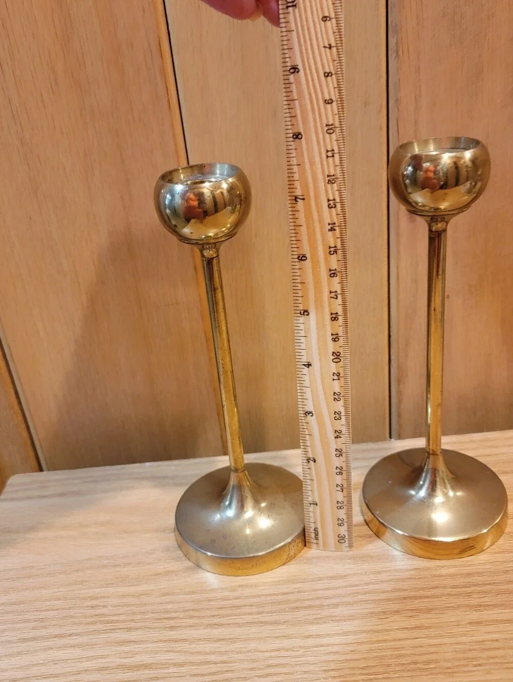 Elegant Heavy Pair of Vintage Solid Brass Taper Candlestick Holders 8